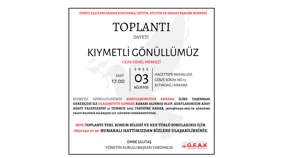 2025 YILI OLAĞANÜSTÜ GENEL KURUL BİLDİRİSİ